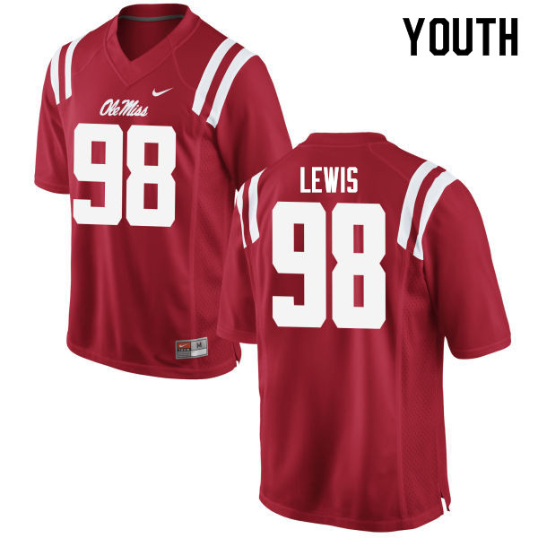 John Lewis Ole Miss Rebels NCAA Youth Red #98 Stitched Limited College Football Jersey IIG0658IF